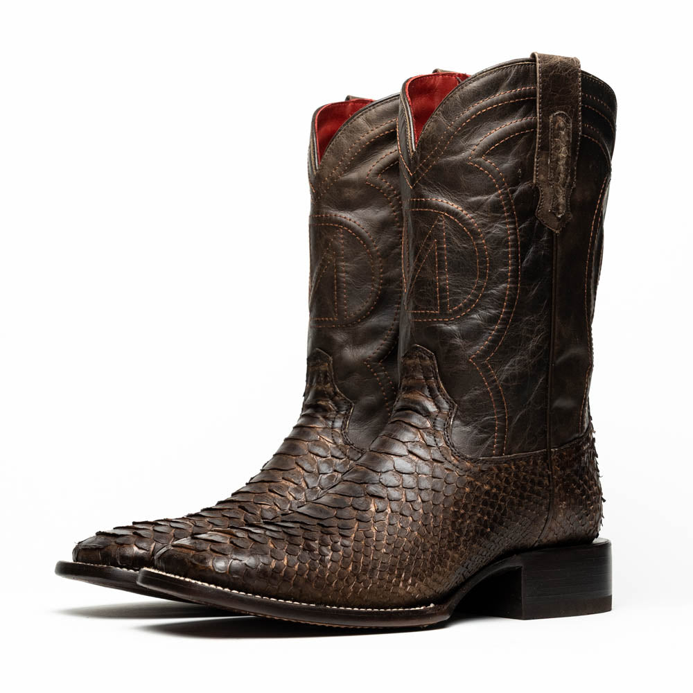 Marco Di Milano Missouri Brown Python Square Toe Cowboy Boots - 7