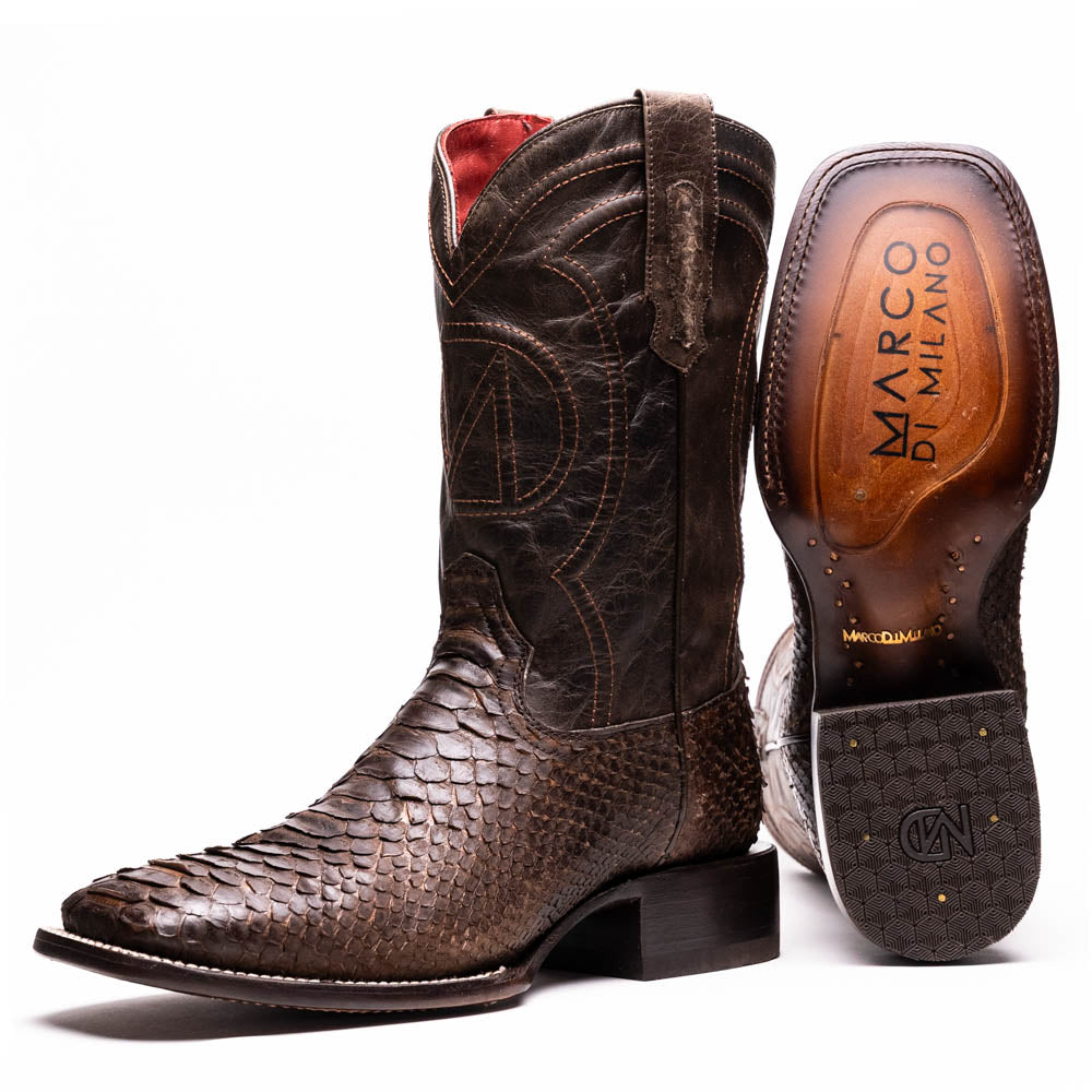 Marco Di Milano Missouri Brown Python Square Toe Cowboy Boots - 7