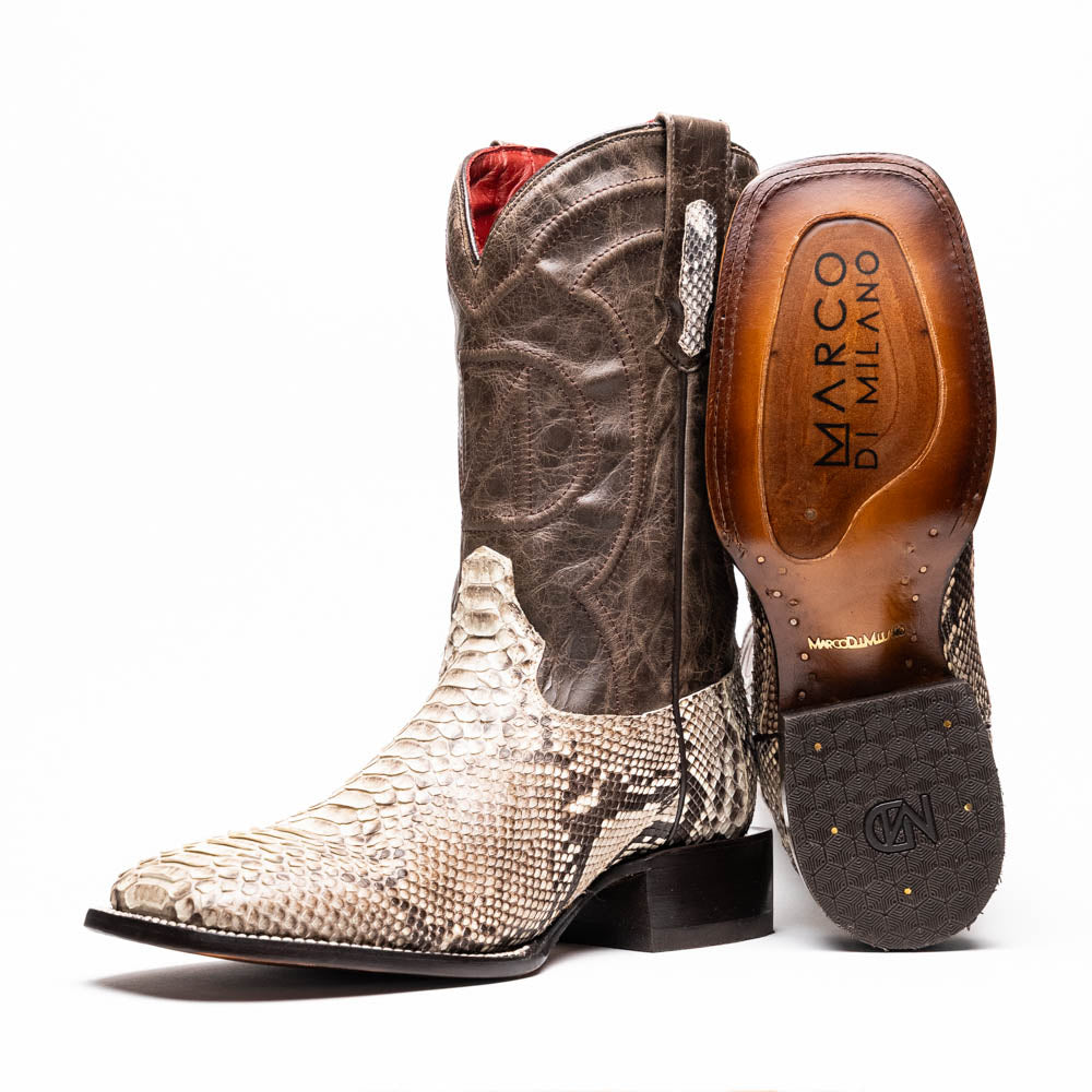 Marco Di Milano Missouri Natural Python Square Toe Cowboy Boots - 7
