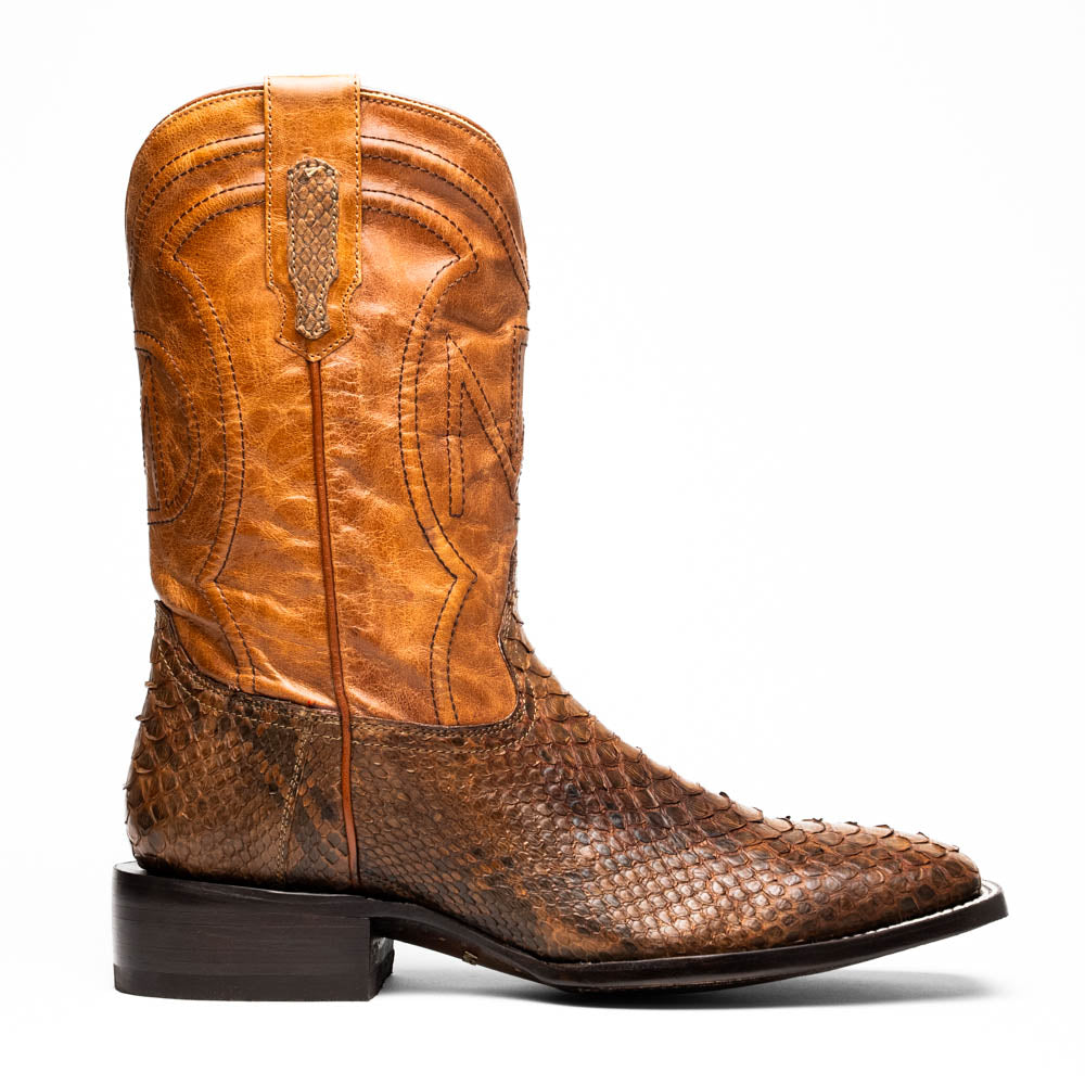 Marco Di Milano Missouri Cognac Python Square Toe Cowboy Boots - 7