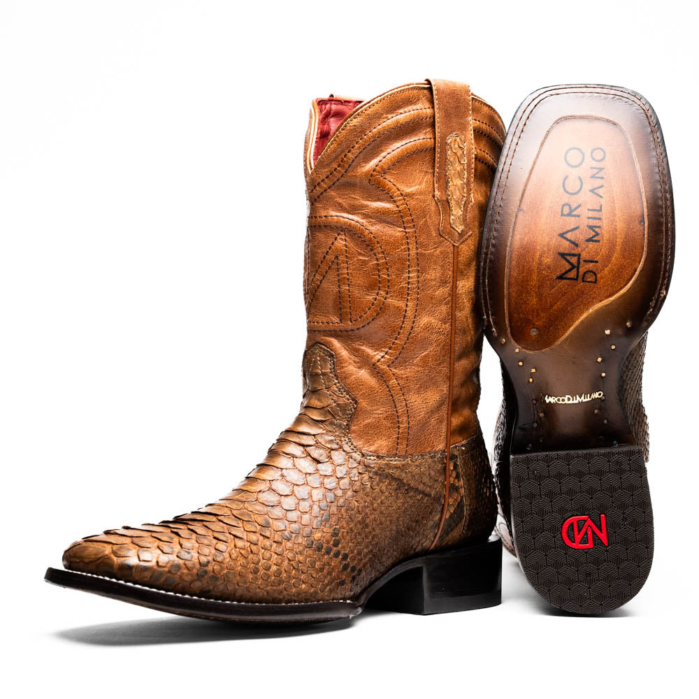 Marco Di Milano Missouri Cognac Python Square Toe Cowboy Boots - 7