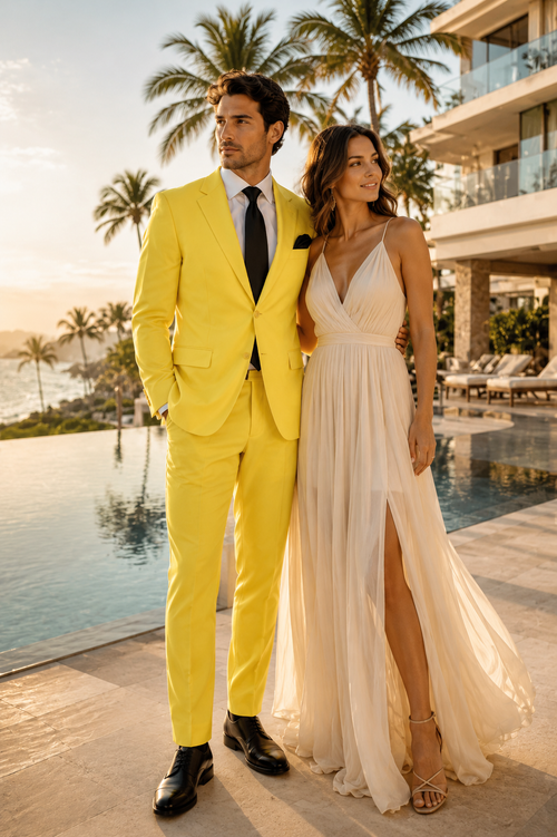 Mix and Match Suits Men's Two Button Yellow Suit Separate Any Size Jacket & Pants