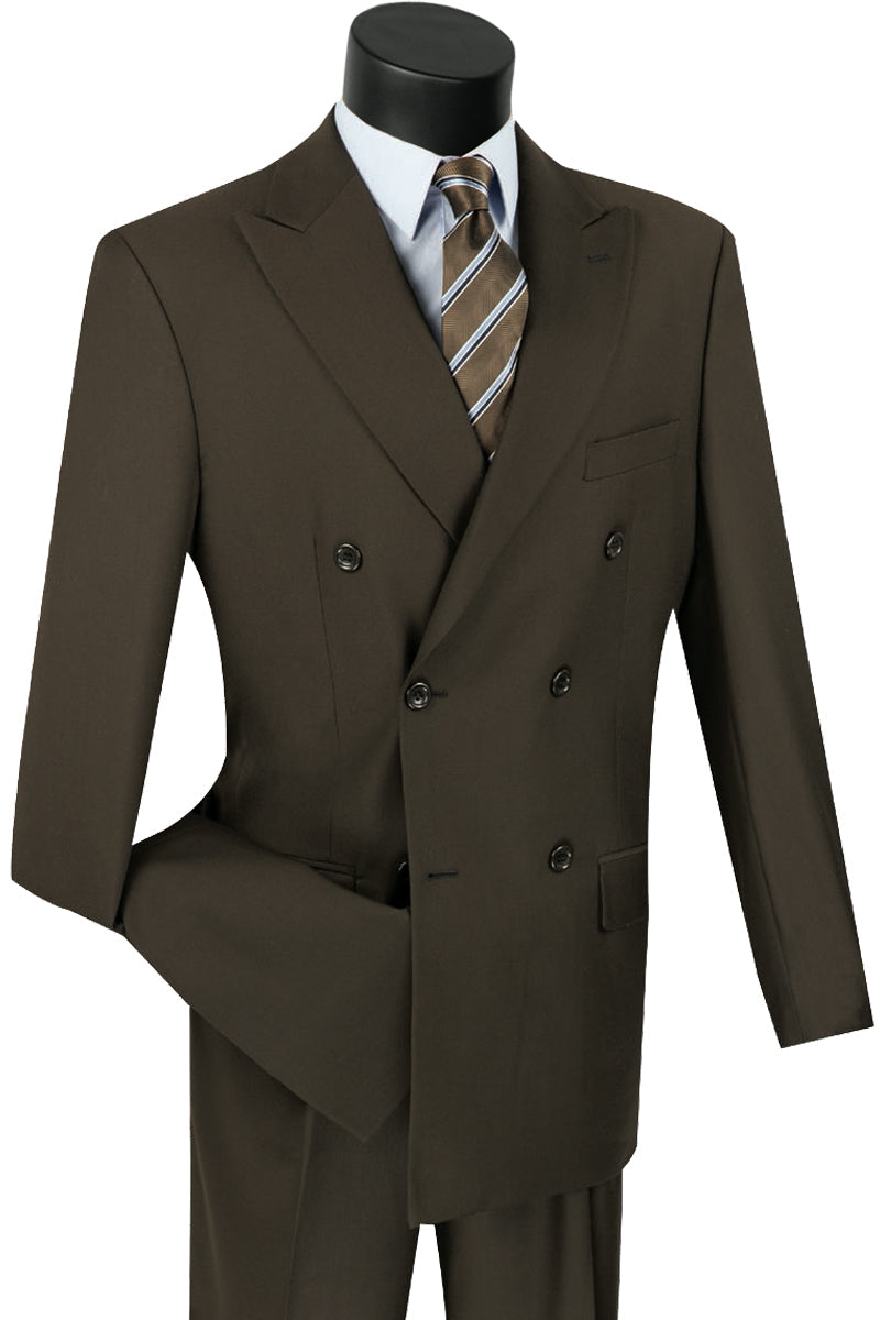 Mens Classic Wool Feel Double Breasted Suit in Brown - 36 Short