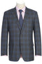 "Classic Fit Men's Wool Suit - Two Button Vested in Grey & Blue Windowpane Plaid"