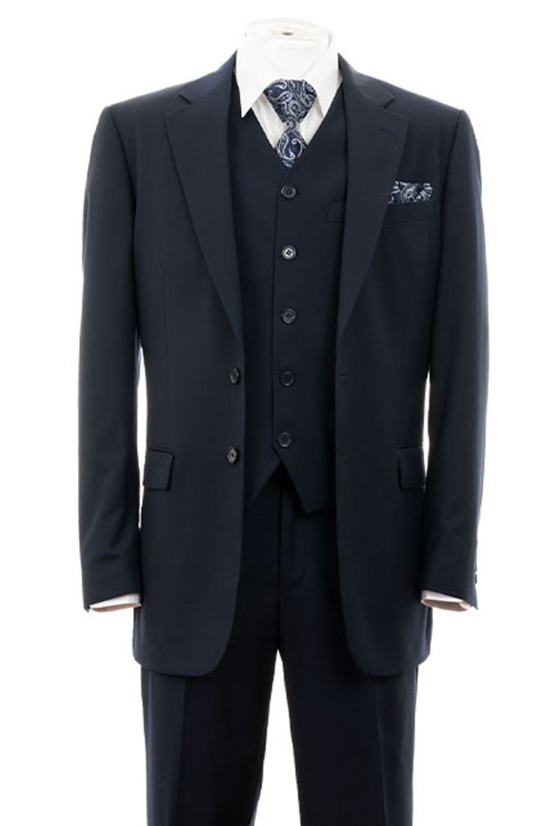 "Modern Fit Men's 2-Button Vested Navy Blue Suit" - 36 Regular