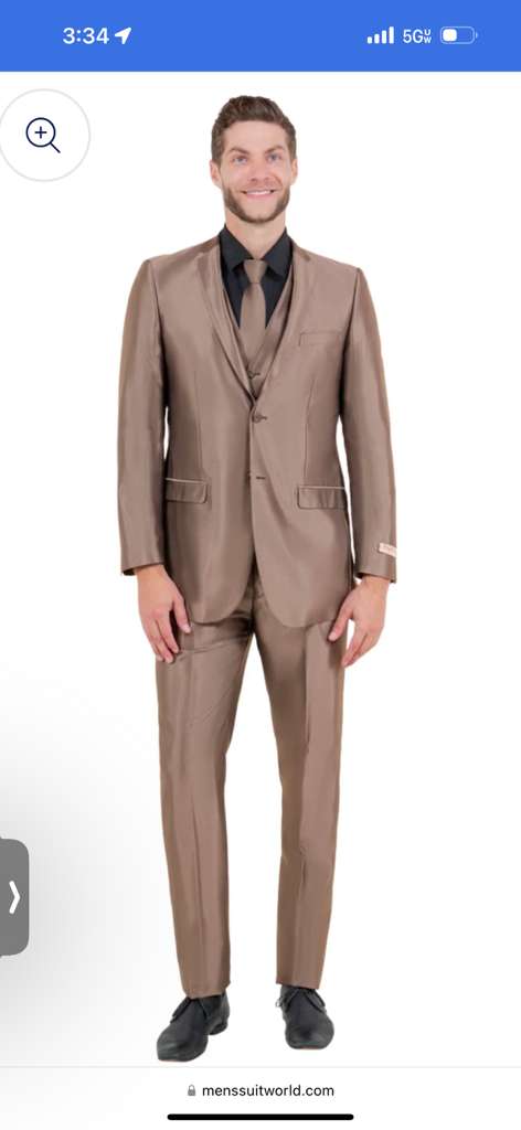 Mens Bronze Brown Mocco 3 Piece Suit Modern Formal Suit Set for Wedding, Prom and Business Events Light Brown Coffee Dark Tan - 34 Short or Extra Small