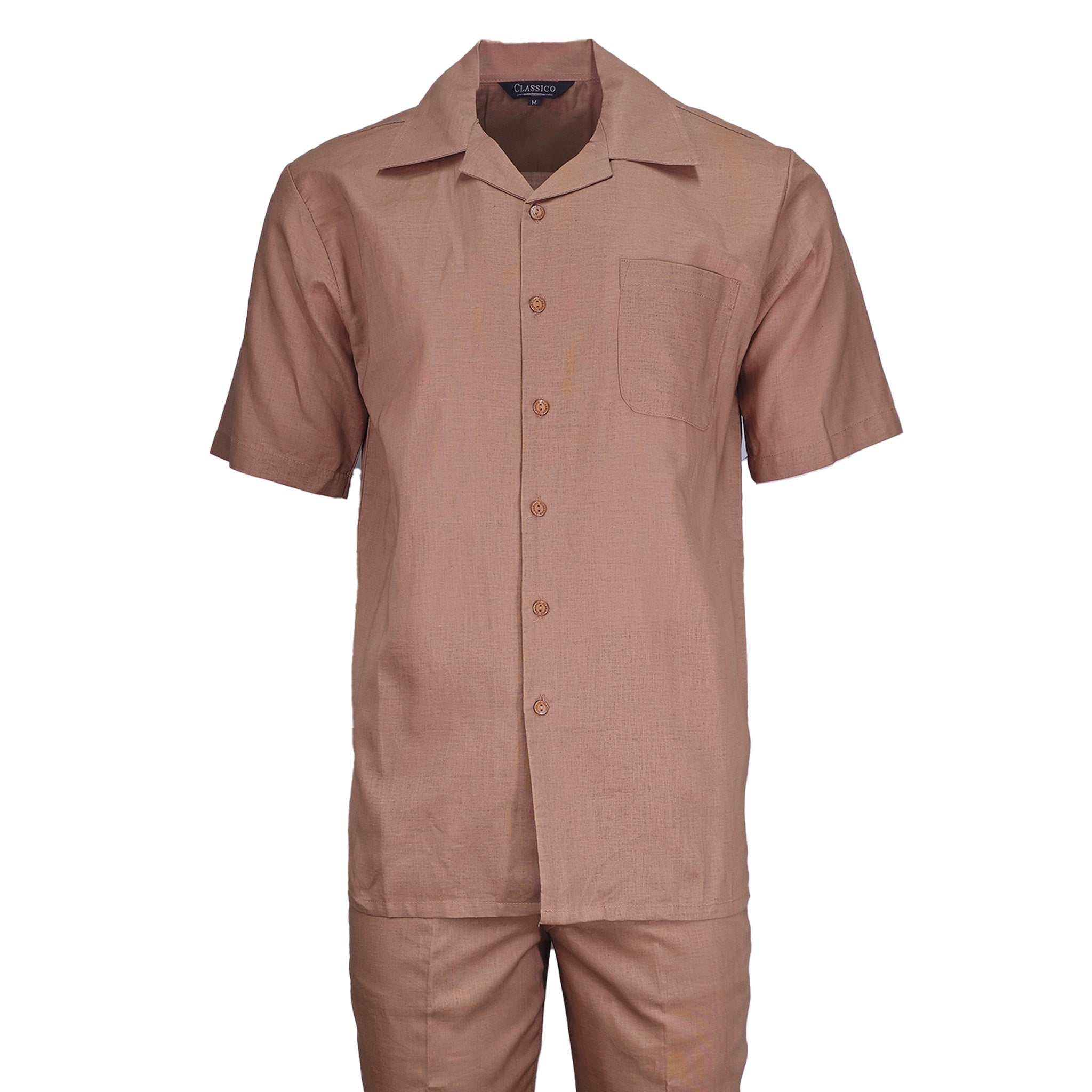 Mens Mocha Linen Shirt and Pants Casual Outfit Set - Small