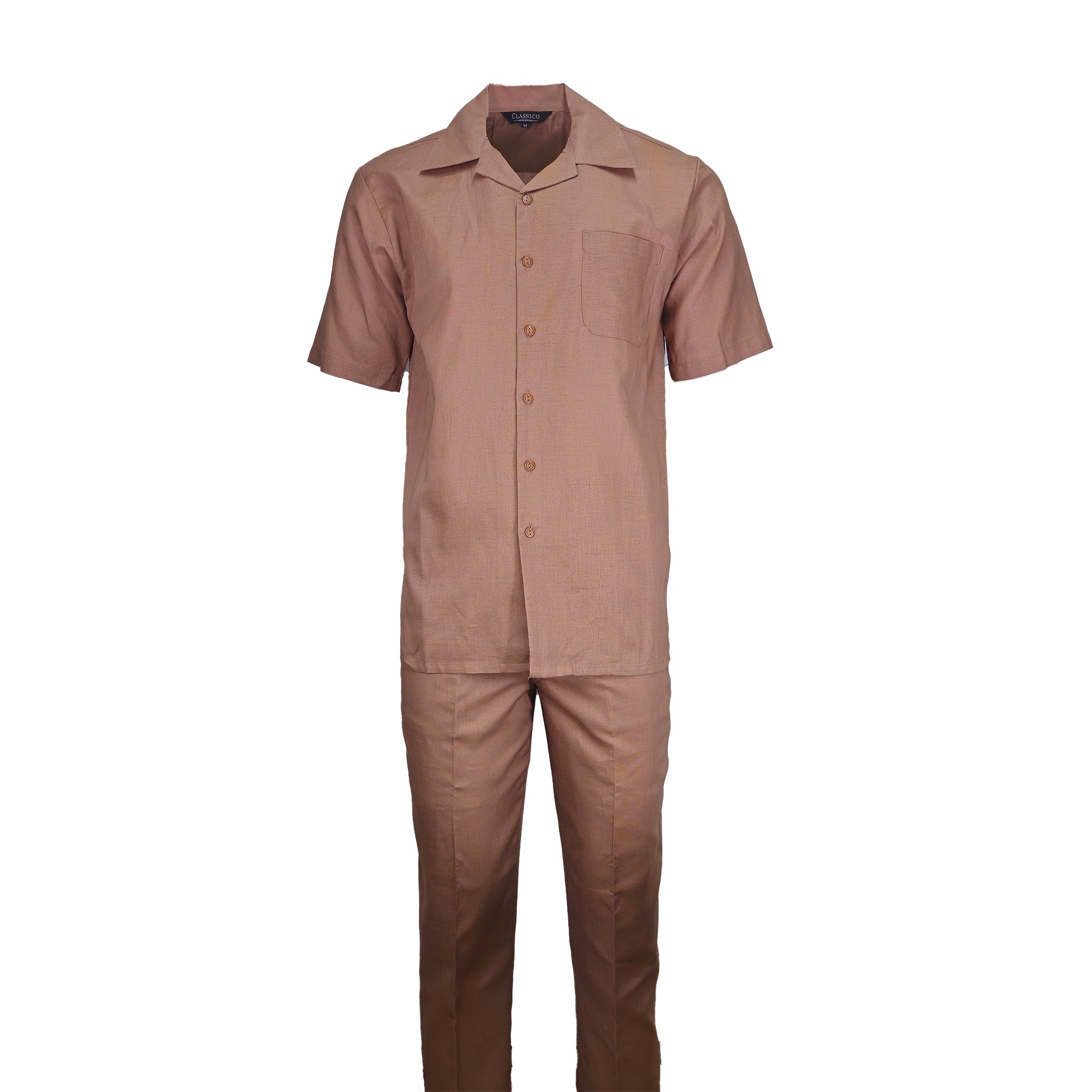 Mens Mocha Linen Shirt and Pants Casual Outfit Set - Small