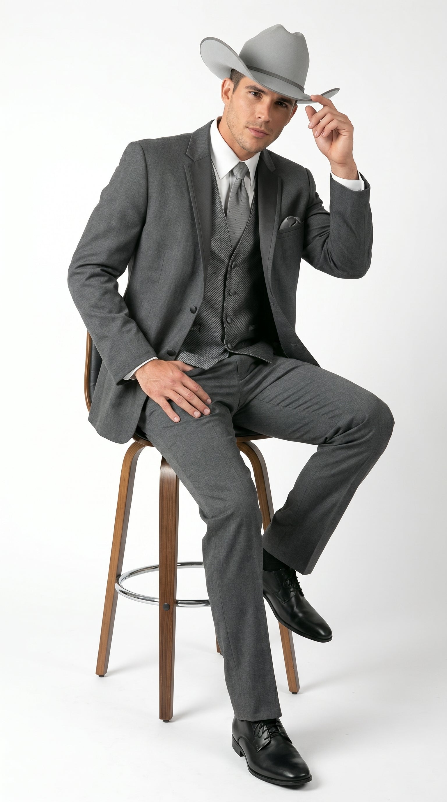 2 Button Trim Cowboy Tuxedo  Grey - Jacket and Pants