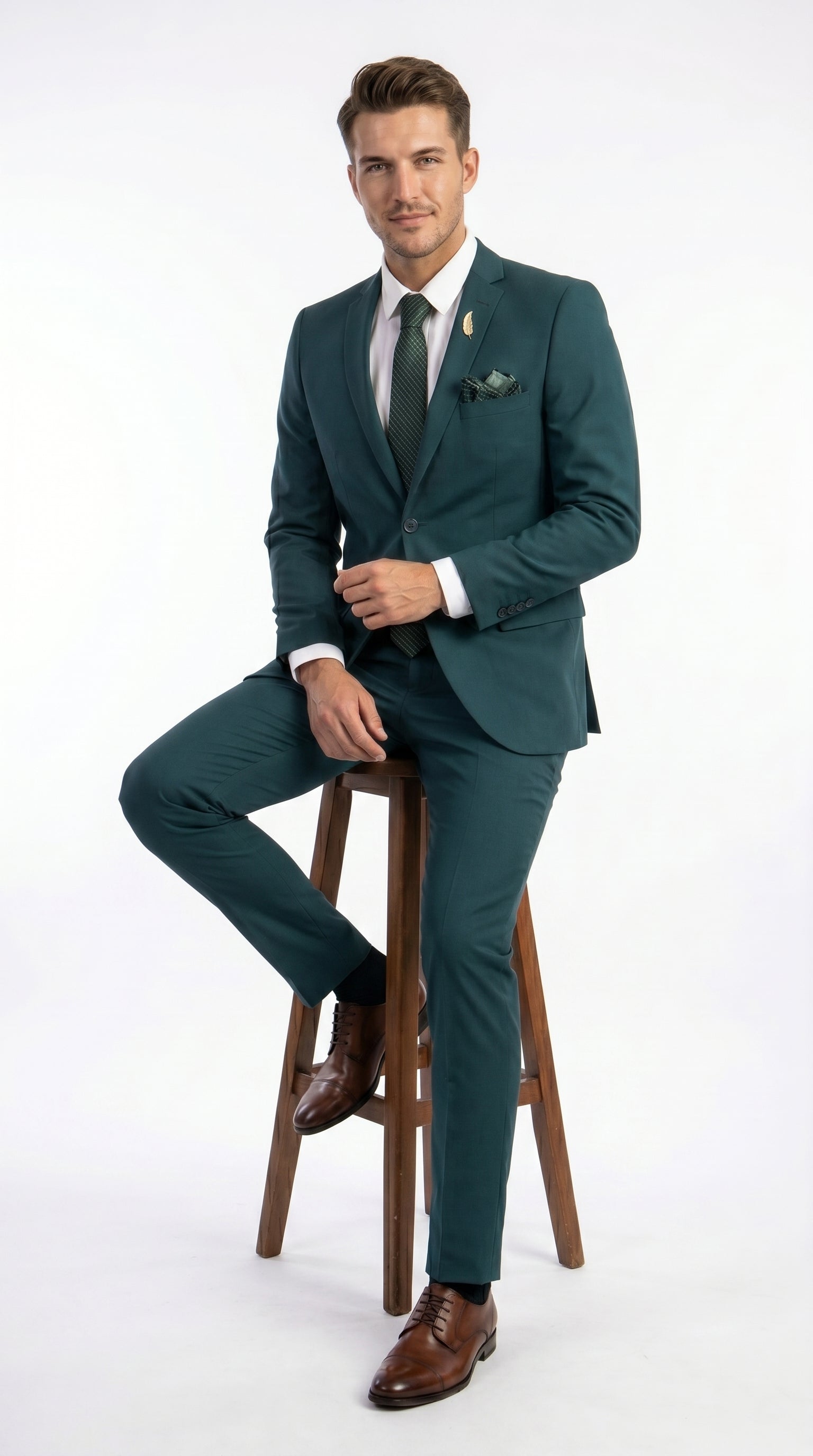 Men’s Teal Green 2 Button Wedding Suit with Matching Pants, Formal Prom Dress Suit