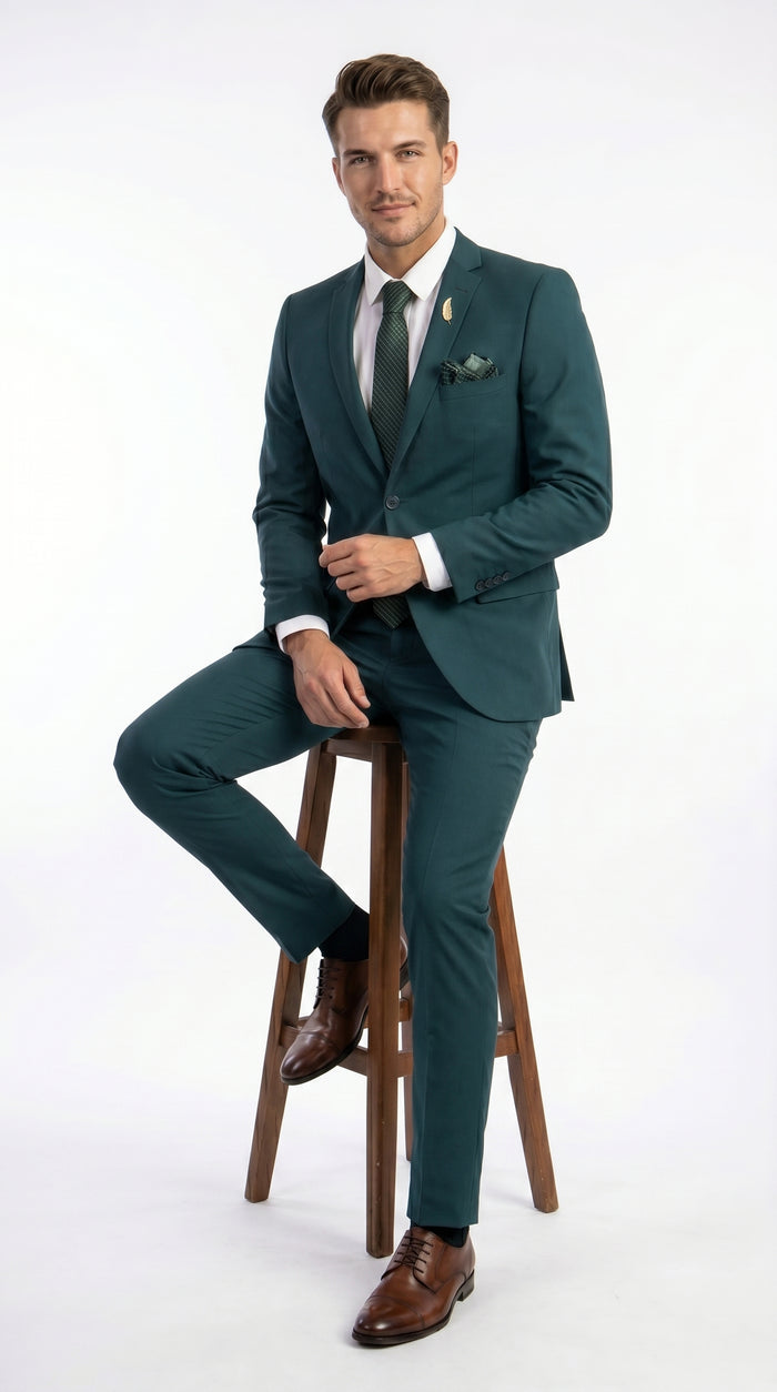 Men’s Teal Green 2 Button Wedding Suit with Matching Pants, Formal Prom Dress Suit