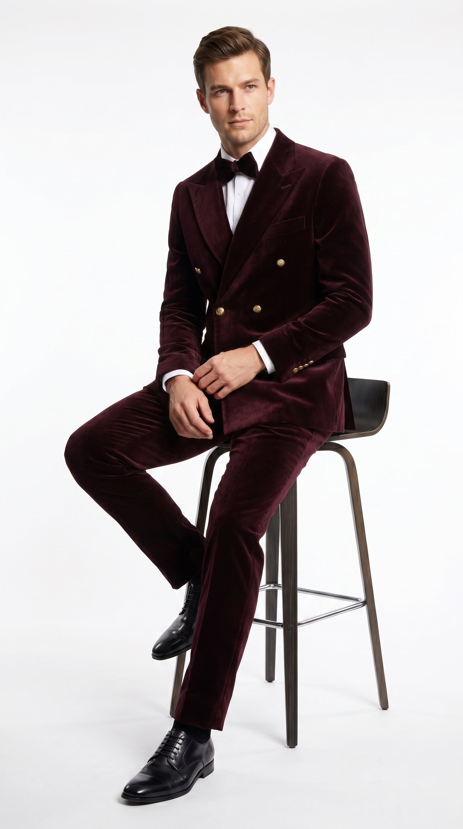 Men’s Rossi Man Zeus Dark Brown Velvet Double Breasted Tuxedo Suit, Formal Wedding Prom Dinner Suit Set
