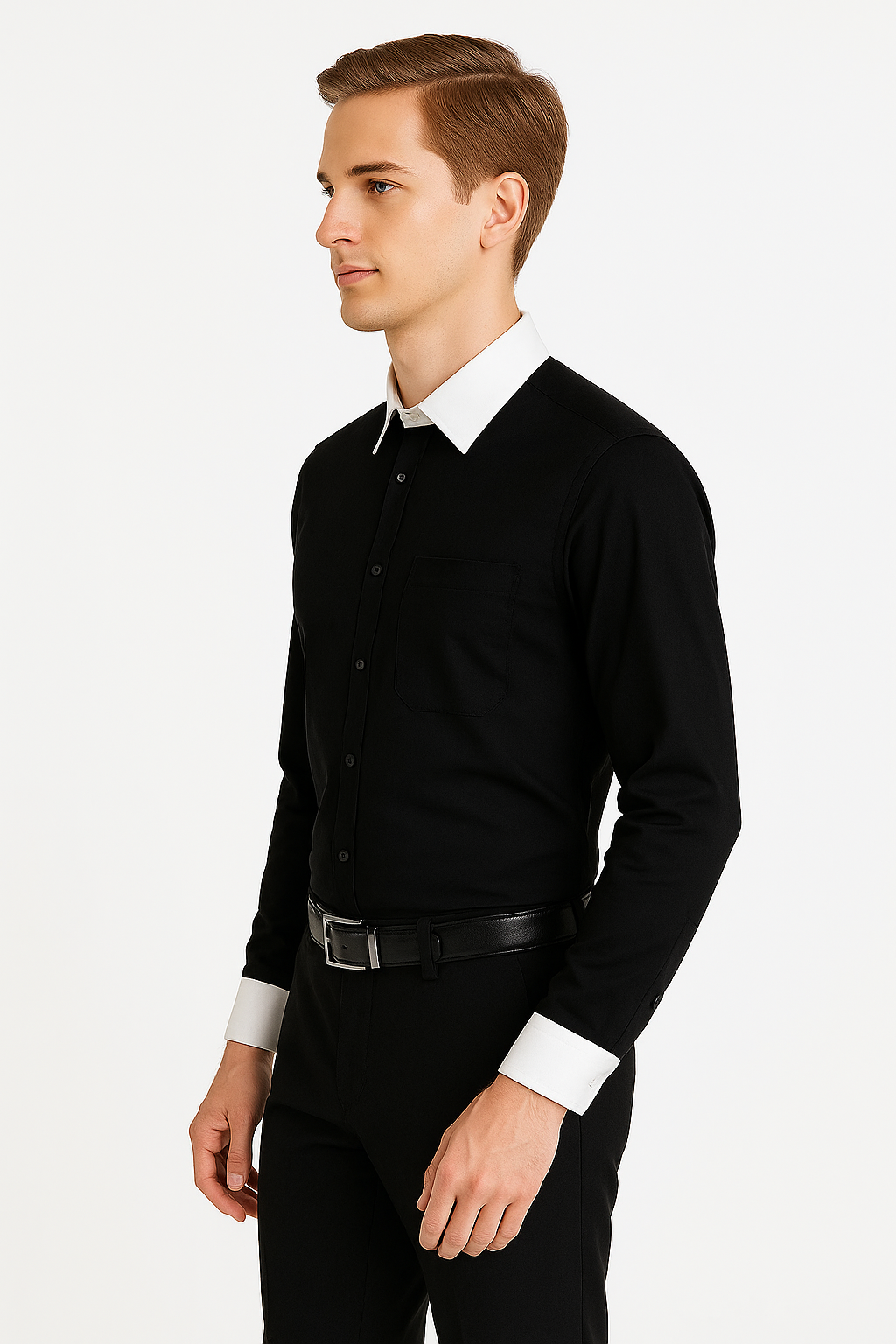 Classic Stylish Fashionable -White Collar Two Toned Contrast white collars Multi-color Men's Dress Shirt - Medium 15.5" Neck / 34-35" Sleeve