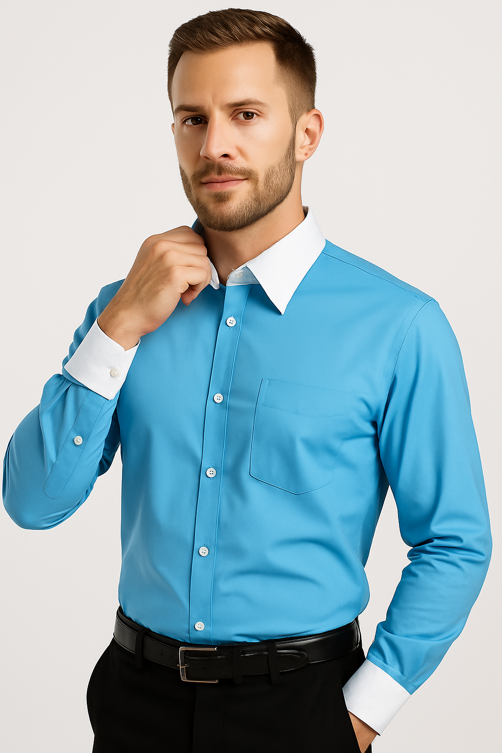 Classic Stylish Fashionable -White Collar Two Toned Contrast white collars Multi-color Men's Dress Shirt - Medium 15.5" Neck / 34-35" Sleeve