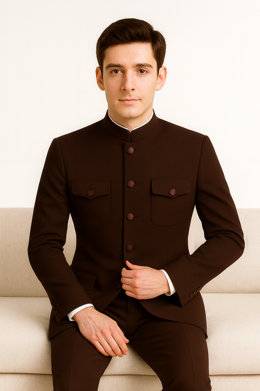 Apollo King Men's 2 Piece Nehru Style Suit Fashion Pockets-New Designer Collection - 40R