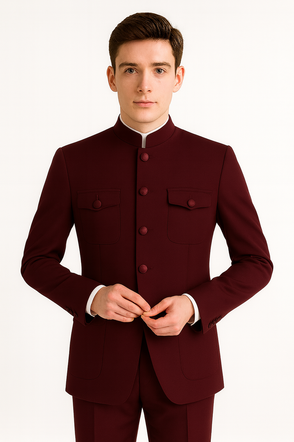 Apollo King Men's 2 Piece Nehru Style Suit Fashion Pockets-New Designer Collection - 40R