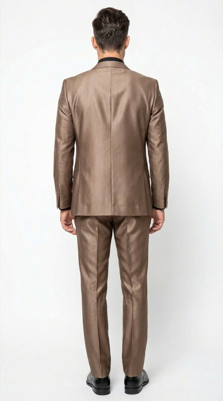 Mens Bronze Brown Mocco 3 Piece Suit Modern Formal Suit Set for Wedding, Prom and Business Events Light Brown Coffee Dark Tan - 34 Short or Extra Small