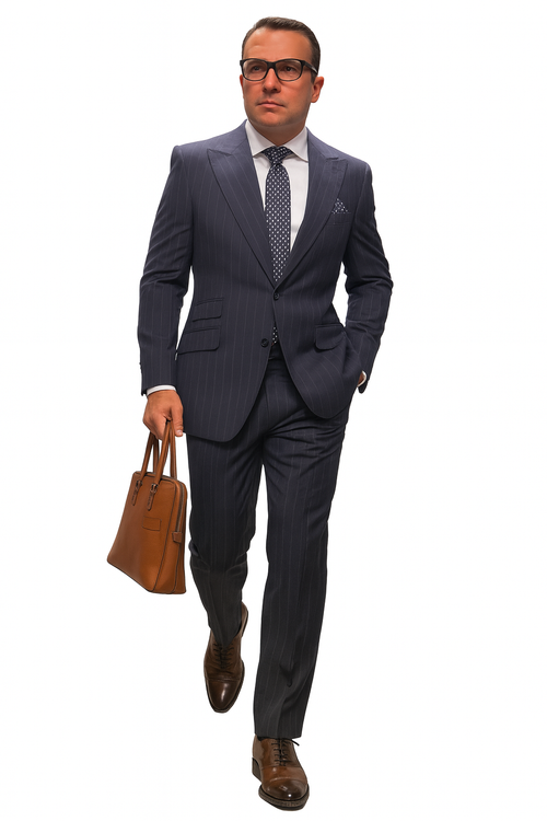 Statement Suits - Wool Suits - Peak Lapel Suits - Ticket Pocket - Modern Fit - Charcoal Stripe Suit-New Designer Collection