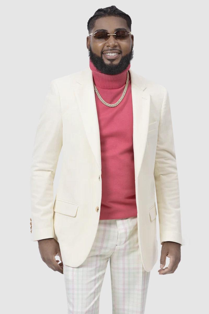 "Modern Fit Ivory Velvet Blazer - EJ Samuel" - Ivory