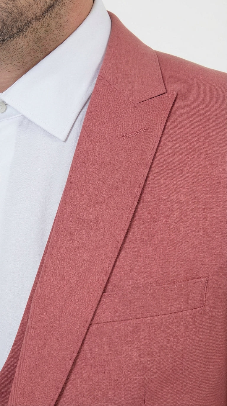 Mens Dusty Rose Three Piece Suit – Modern Formal 3PC Wedding and Prom Suit - Pink Coloe Modern Fit - 34 Short or Extra Small