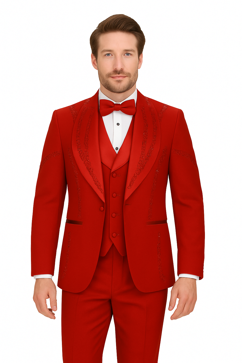 Italian Red Wool 3-Piece Modern Fit Tuxedo - 34 Short or Extra Small