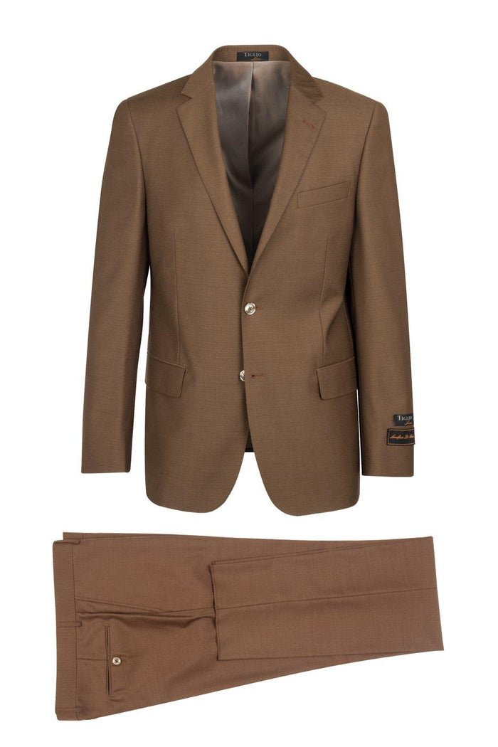 Modern Fit - Tiglio Italian Suit - Real Wool Fabric Super 150's Novello Tobacco, Modern Fit Suit in Color Tobacco