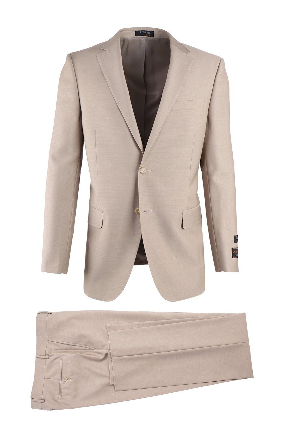 Tiglio Italian Suit - Real Wool Fabric Super 150's Novello Tan, Modern Fit Suit in Color Tan - 36S