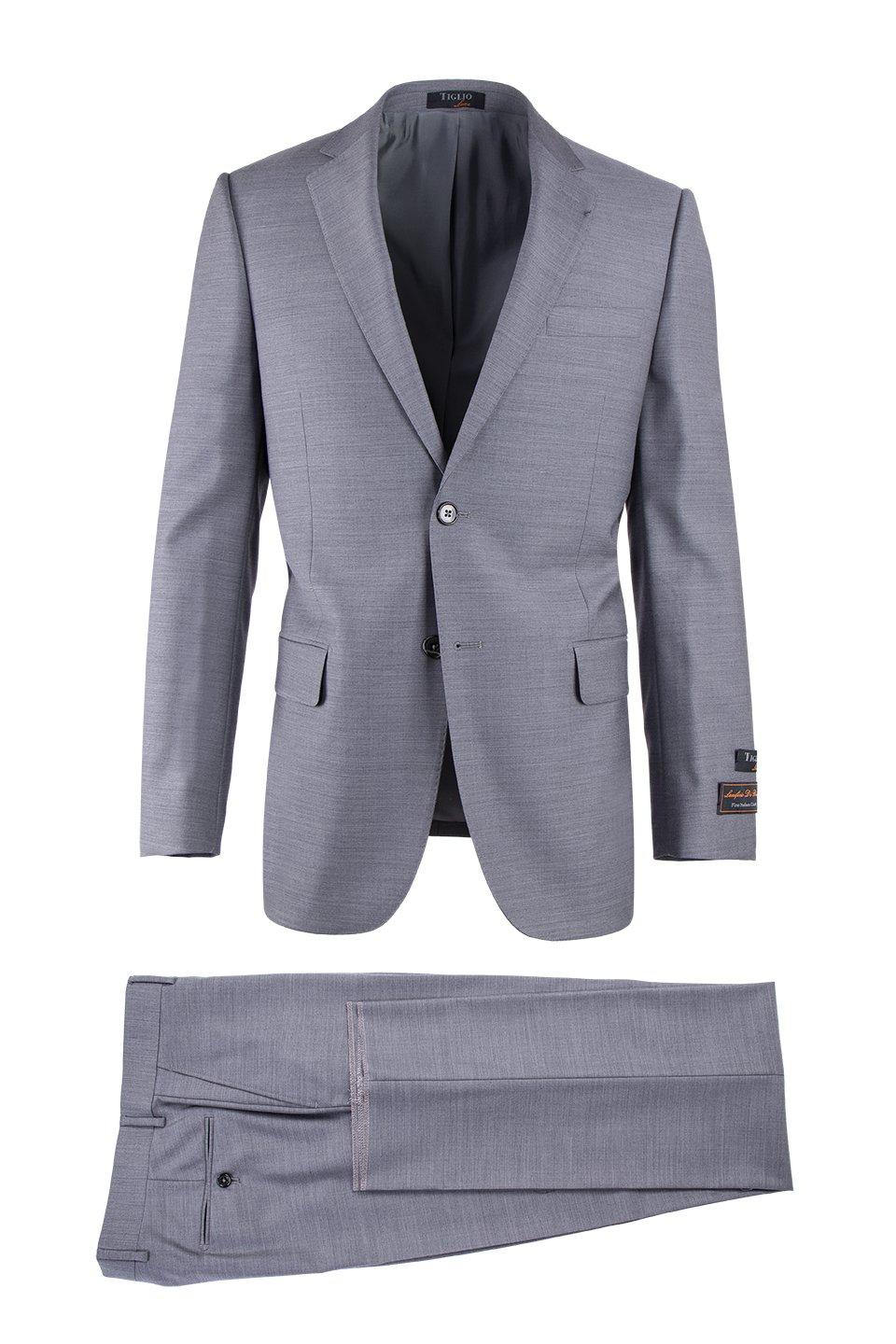 Tiglio Italian Suit - Real Wool Fabric Super 150's Novello Light Gray, Modern Fit Suit in Color Light Gray - 36S