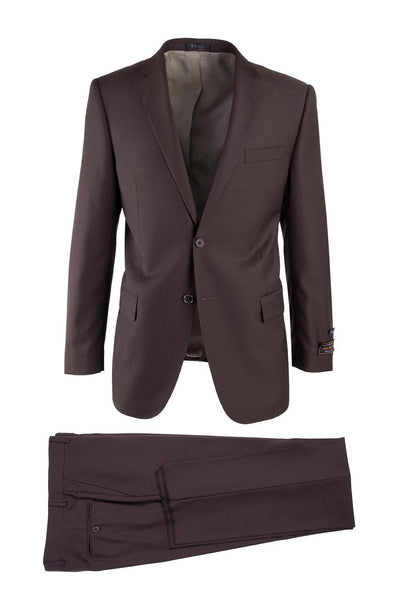Modern Fit - Tiglio Italian Suit - Real Wool Fabric Super 150's Novello Brown, Modern Fit Suit in Color Brown