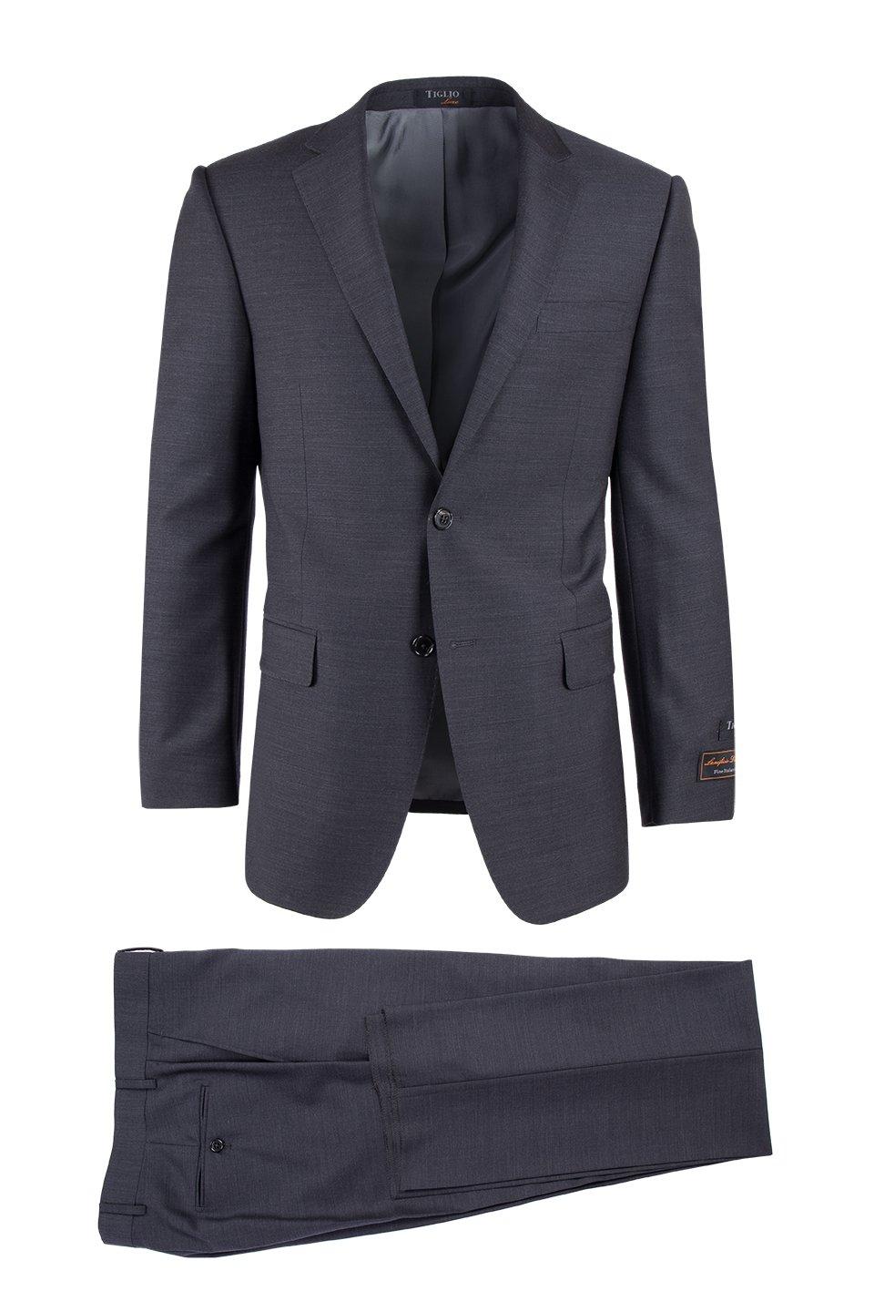 Tiglio Italian Suit - Real Wool Fabric Super 150's Novello Charcoal Gray, Modern Fit Suit in Color Charcoal Gray - 36S