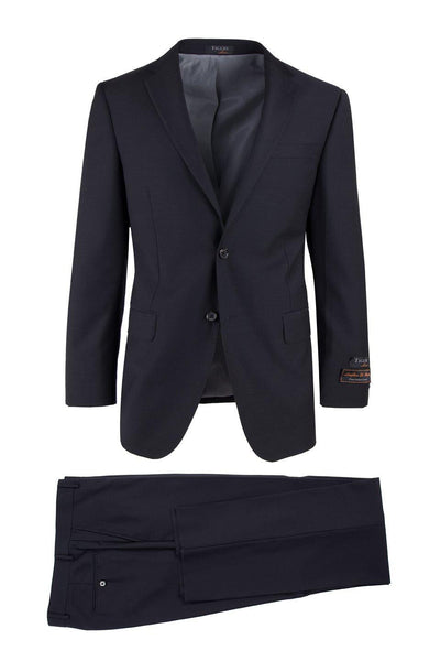 Modern Fit Tiglio Italian Suit - Real Wool Fabric Super 150's Novello Black, Modern Fit Suit in Color Black
