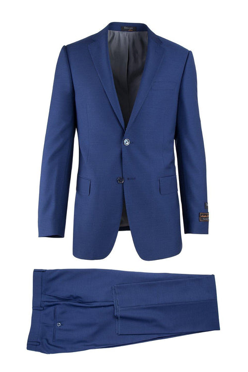 Modern Fit - Tiglio Italian Suit - Real Wool Fabric Super 150's Novello F.Blue, Modern Fit Suit in Color Blue
