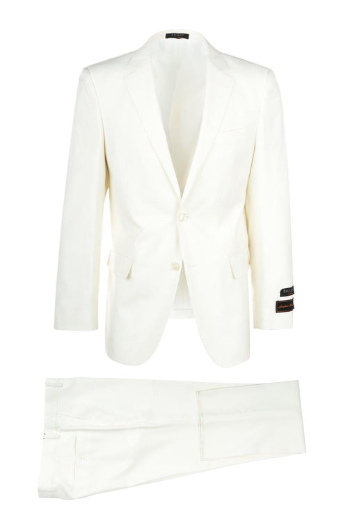 Modern Fit - Tiglio Italian Suit - Real Wool Fabric Super 150's Novello Off-White, Modern Fit Suit in Color Off-White