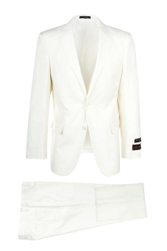 Tiglio Italian Suit - Real Wool Fabric Super 150's Novello Off-White, Modern Fit Suit in Color Off-White