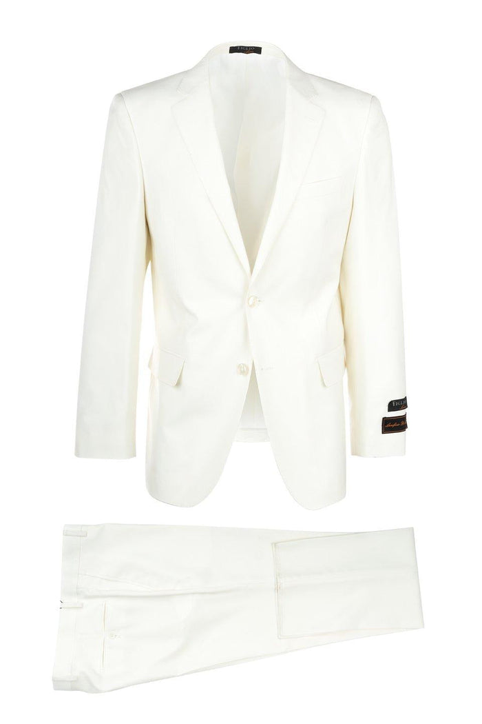 Modern Fit - Tiglio Italian Suit - Real Wool Fabric Super 150's Novello Off-White, Modern Fit Suit in Color Off-White
