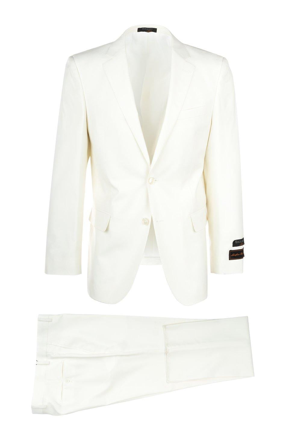 Tiglio Italian Suit - Real Wool Fabric Super 150's Novello Off-White, Modern Fit Suit in Color Off-White - 36S