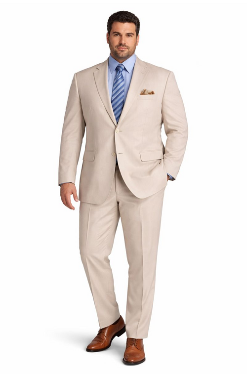 Modern Fit Summer 2 Piece 2 Button Suit Striped Seersucker in Tan