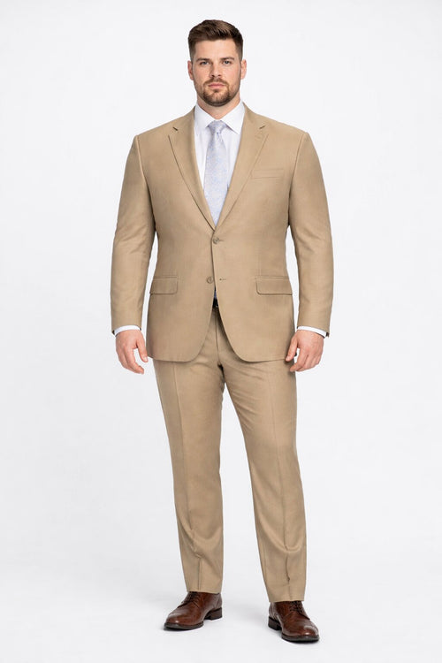 Mens Tan Modern Fit Tiglio Wool Suit Classic Two-Button Tailored Suit