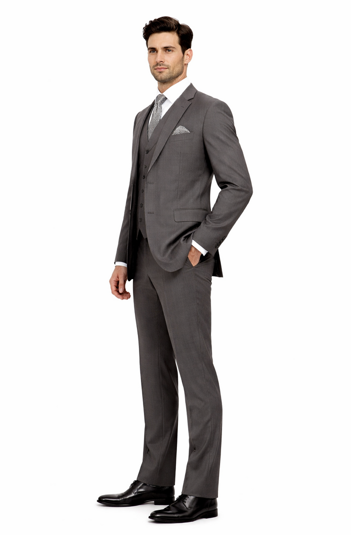 Modern Fit Wool Feel Two Button Jacket with Suit Charcoal