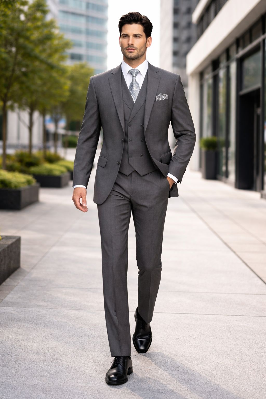 Modern Fit Wool Feel Two Button Jacket with Suit Charcoal