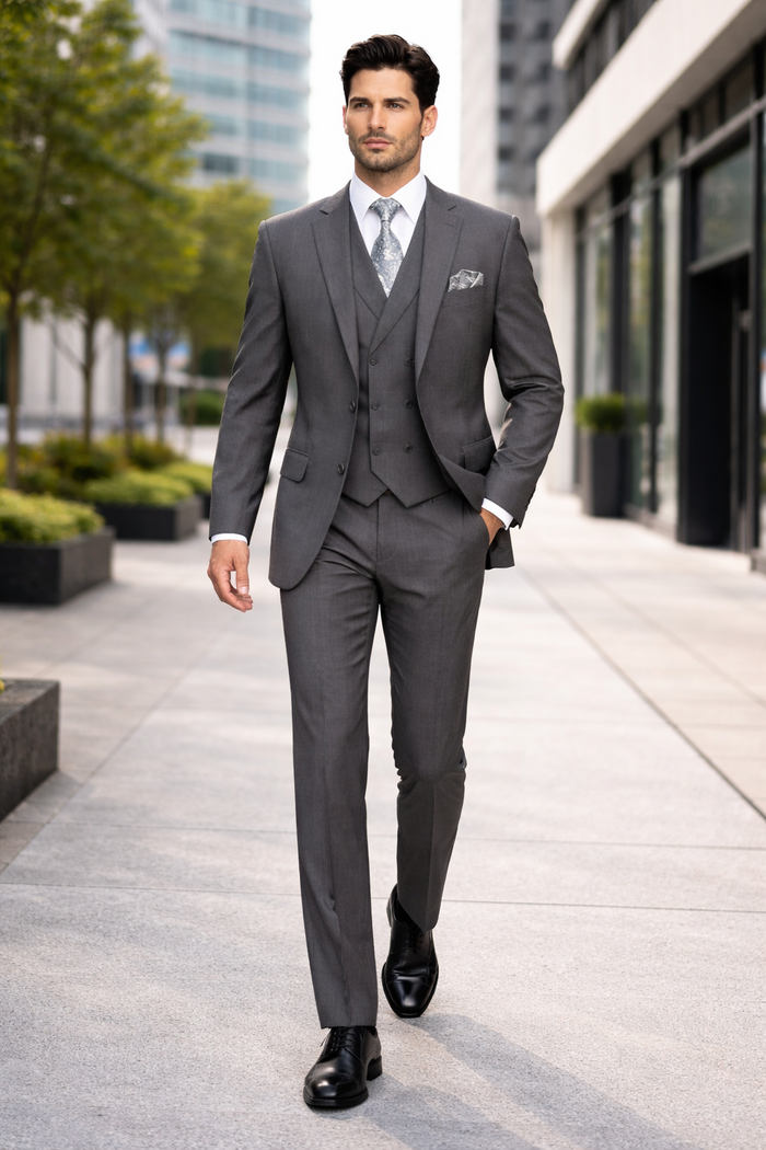 Modern Fit Wool Feel Two Button Jacket with Suit Charcoal