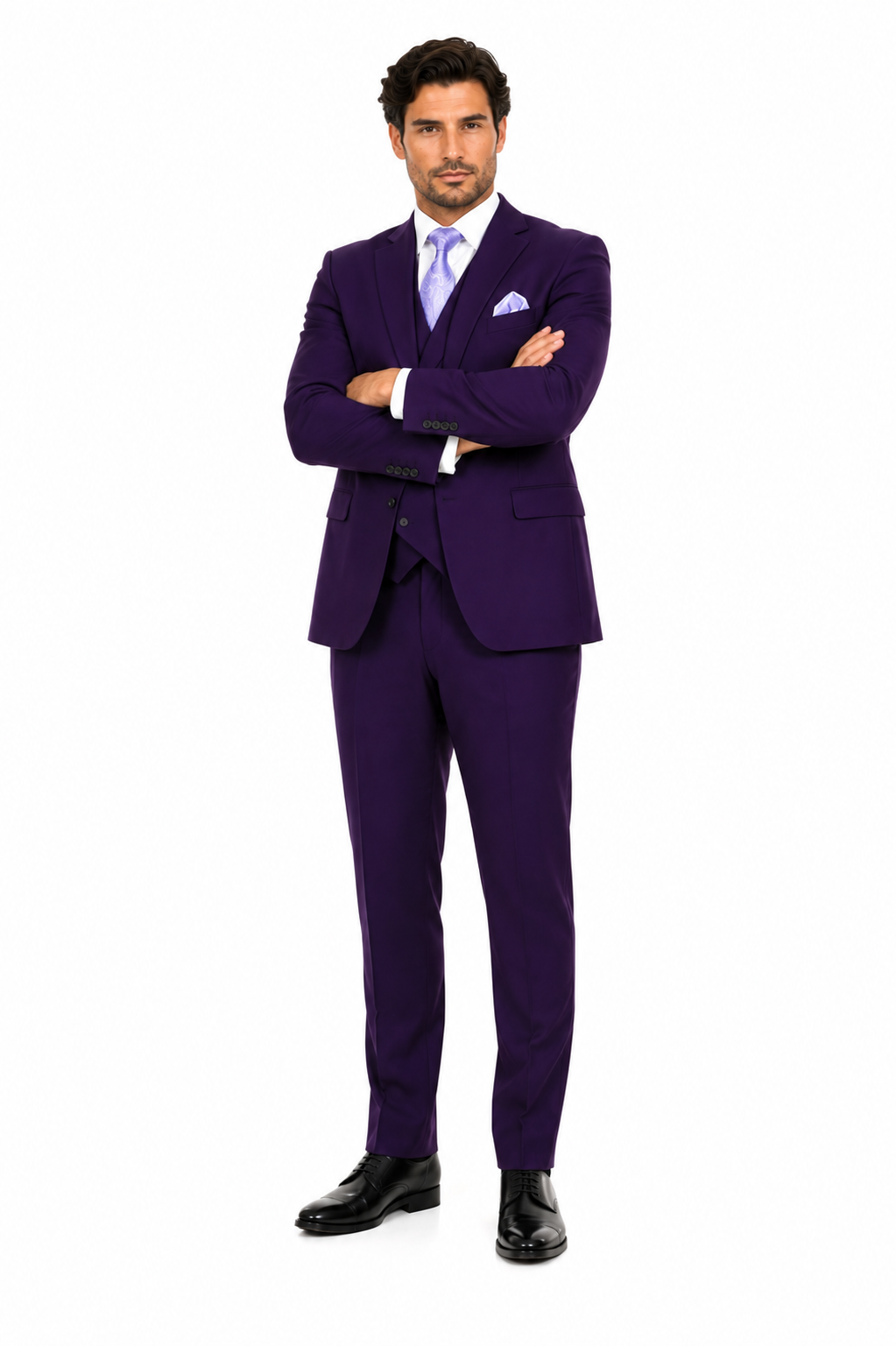 Modern Fit Wool Feel Two Button Jacket with Suit Purple