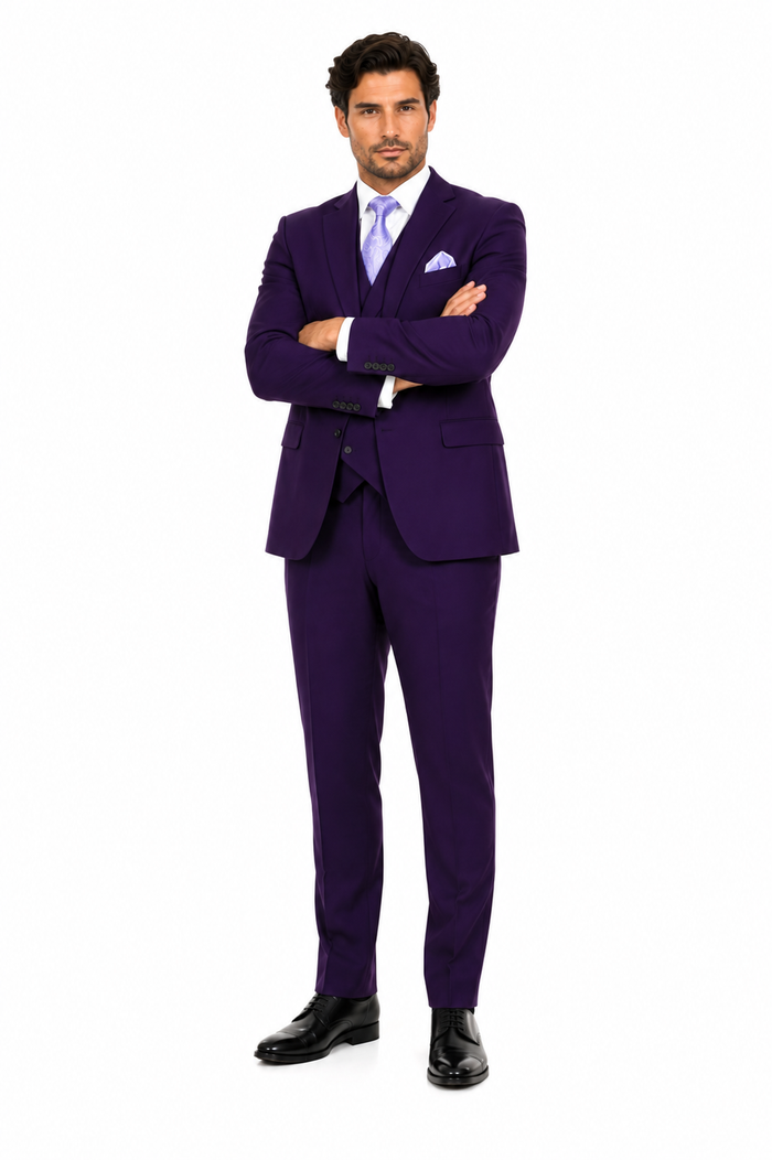 Modern Fit Wool Feel Two Button Jacket with Suit Purple