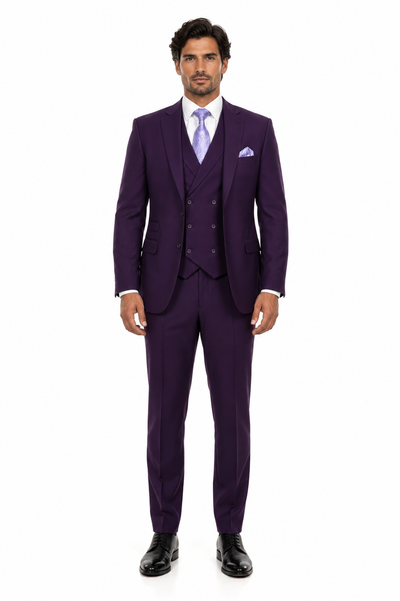 Modern Fit Wool Feel Two Button Jacket with Suit Purple