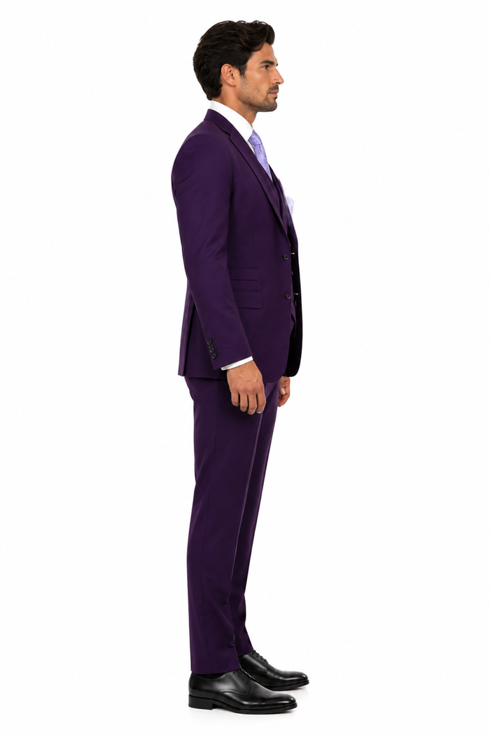Modern Fit Wool Feel Two Button Jacket with Suit Purple