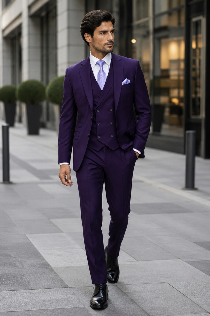 Modern Fit Wool Feel Two Button Jacket with Suit Purple