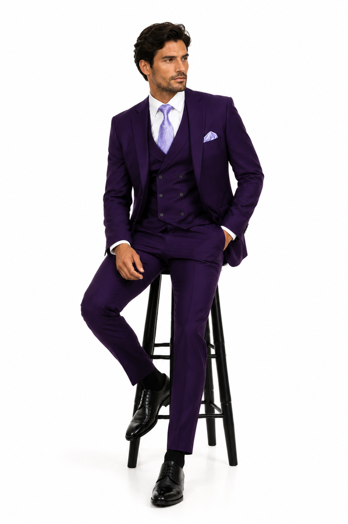 Modern Fit Wool Feel Two Button Jacket with Suit Purple