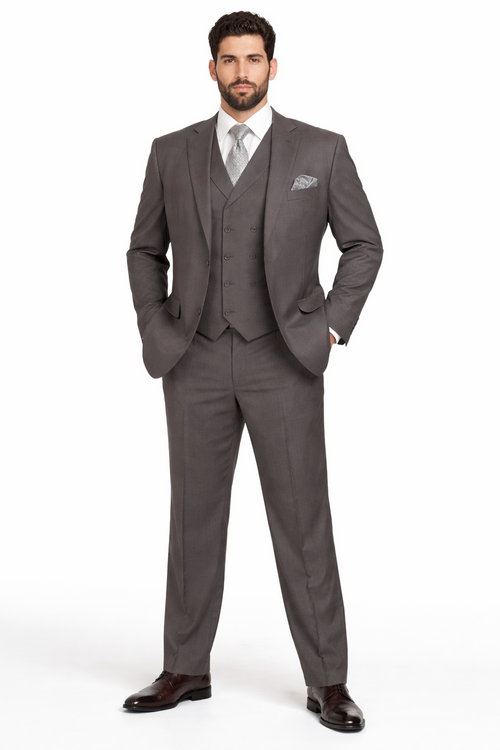 Modern Fit Wool Feel Two Button Jacket with Suit Charcoal
