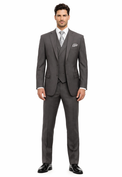Modern Fit Wool Feel Two Button Jacket with Suit Charcoal
