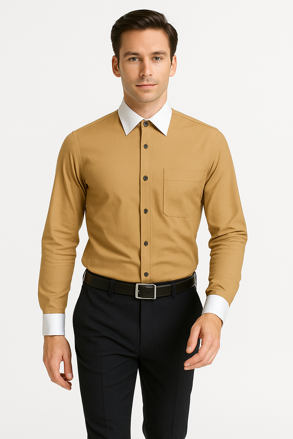 Classic Stylish Fashionable -White Collar Two Toned Contrast white collars Multi-color Men's Dress Shirt - Medium 15.5" Neck / 34-35" Sleeve